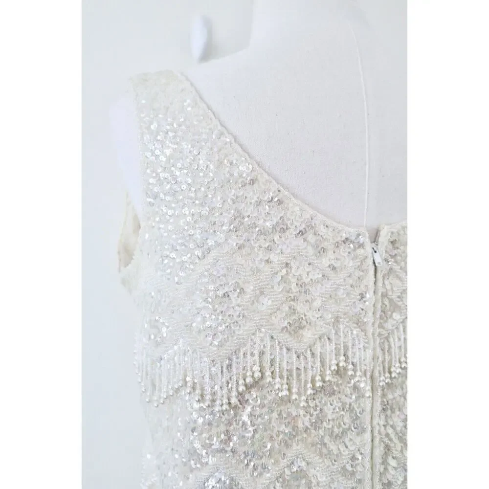 Vintage 1960s Mai Ling Beaded Shell Top Made In Hong Kong Sleeveless Cream - Picture 11 of 12
